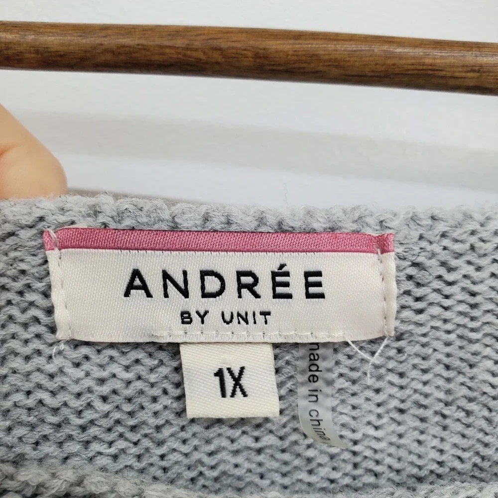 Womens 1X Gray Knit‎ Bobble Sweater Pullover Off Shoulder Slouchy Collar Winter